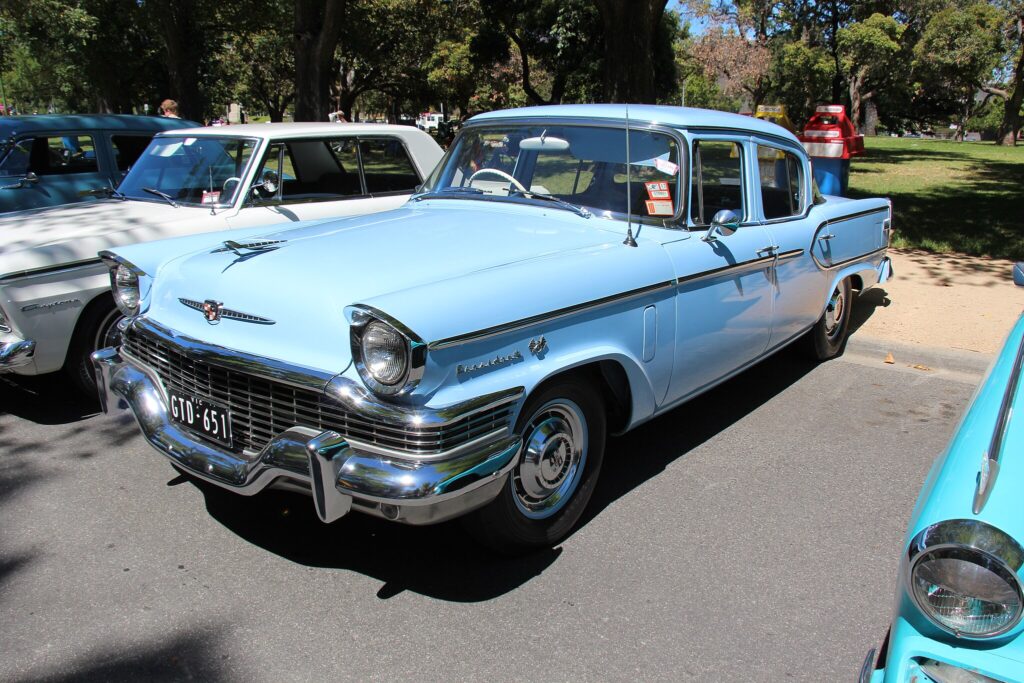 1957 Studebaker President Sedan in powder blue.