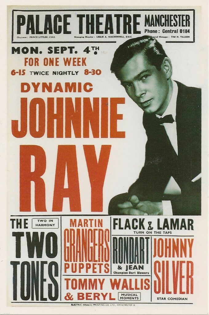 Concert poster for a 1961 performance of Johnnie Ray in Manchester UK